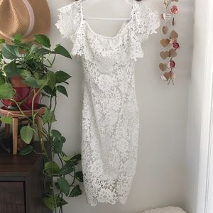 Off Shoulder White Midi Dress